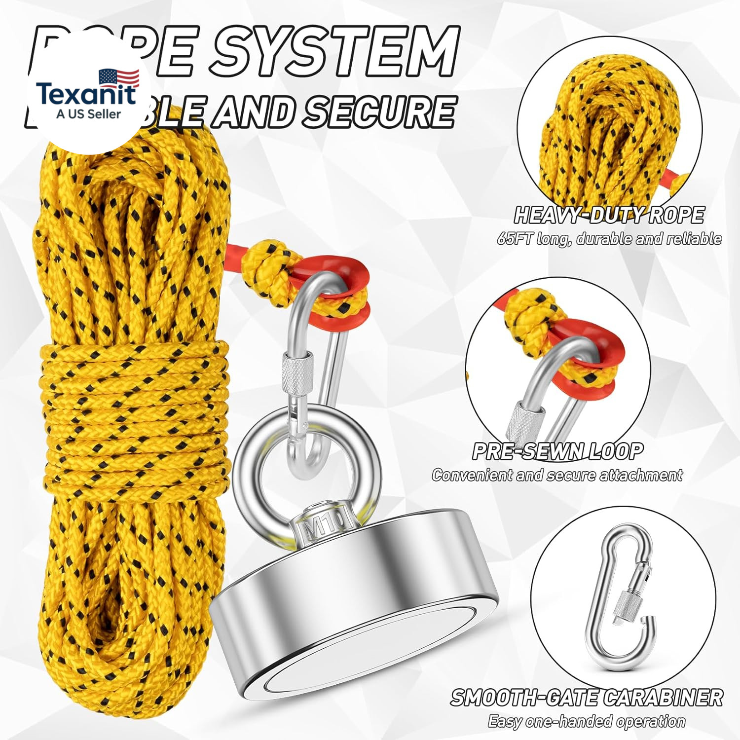 Double Sided 1000 Lbs Pulling Force Magnet Fishing Kit with Case, 2.95" Diameter