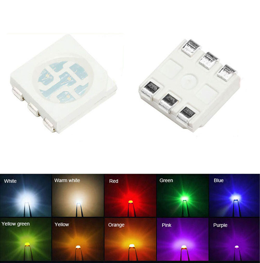 SMD / SMT LED 5050 Ultra Bright White Red Yellow Blue Green Orange Pink Purple