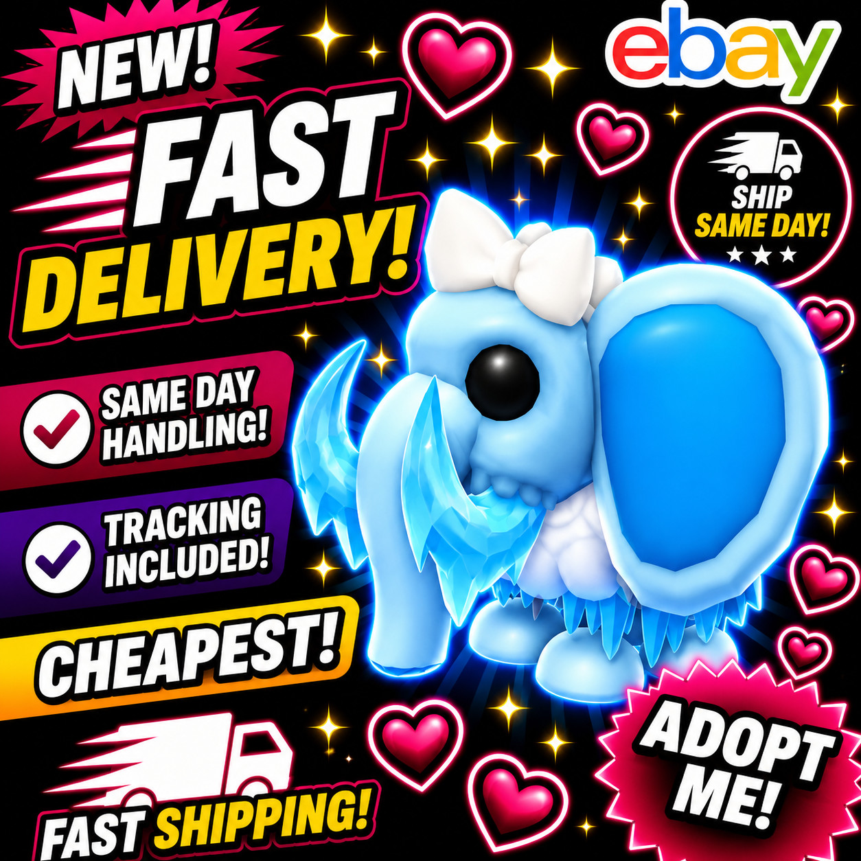 Snowy Mammoth / All Variations! FR, NFR, MFR, Neon, Mega - Adopt From Me