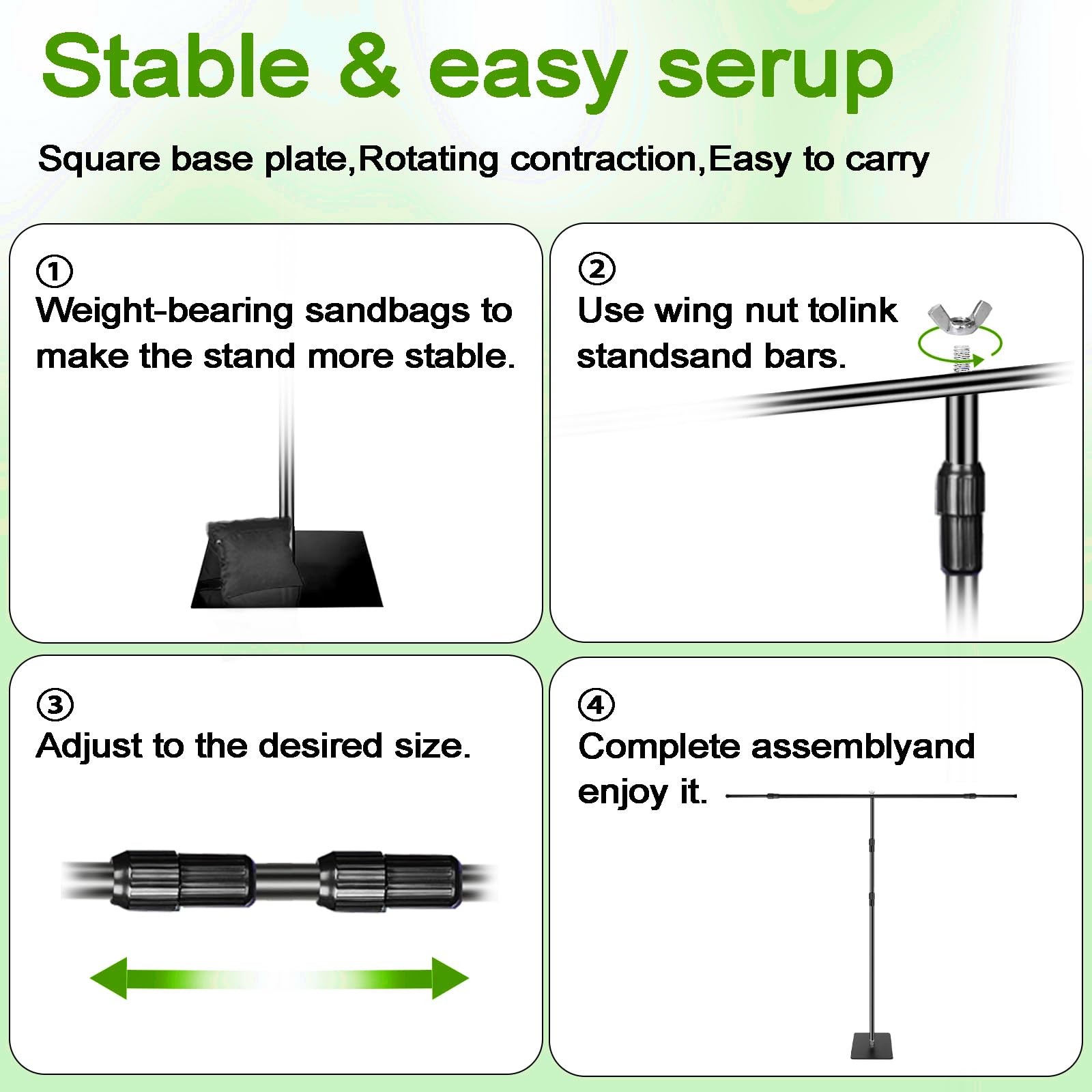 8 * 5FT Backdrop Stand, Metal Base Photo Studio Support System, Adjustable Ba...