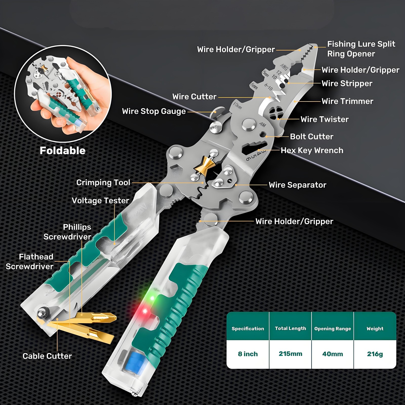 DIY Portable Multi-Functional Fold Wire Stripper Scissor w/ Electrical Test US