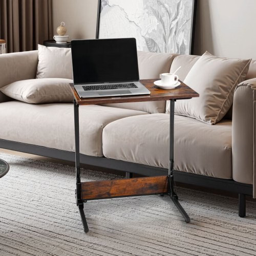C Table, Folding C Shaped End Table with Metal Frame & Adjustable Feet, Foldabl