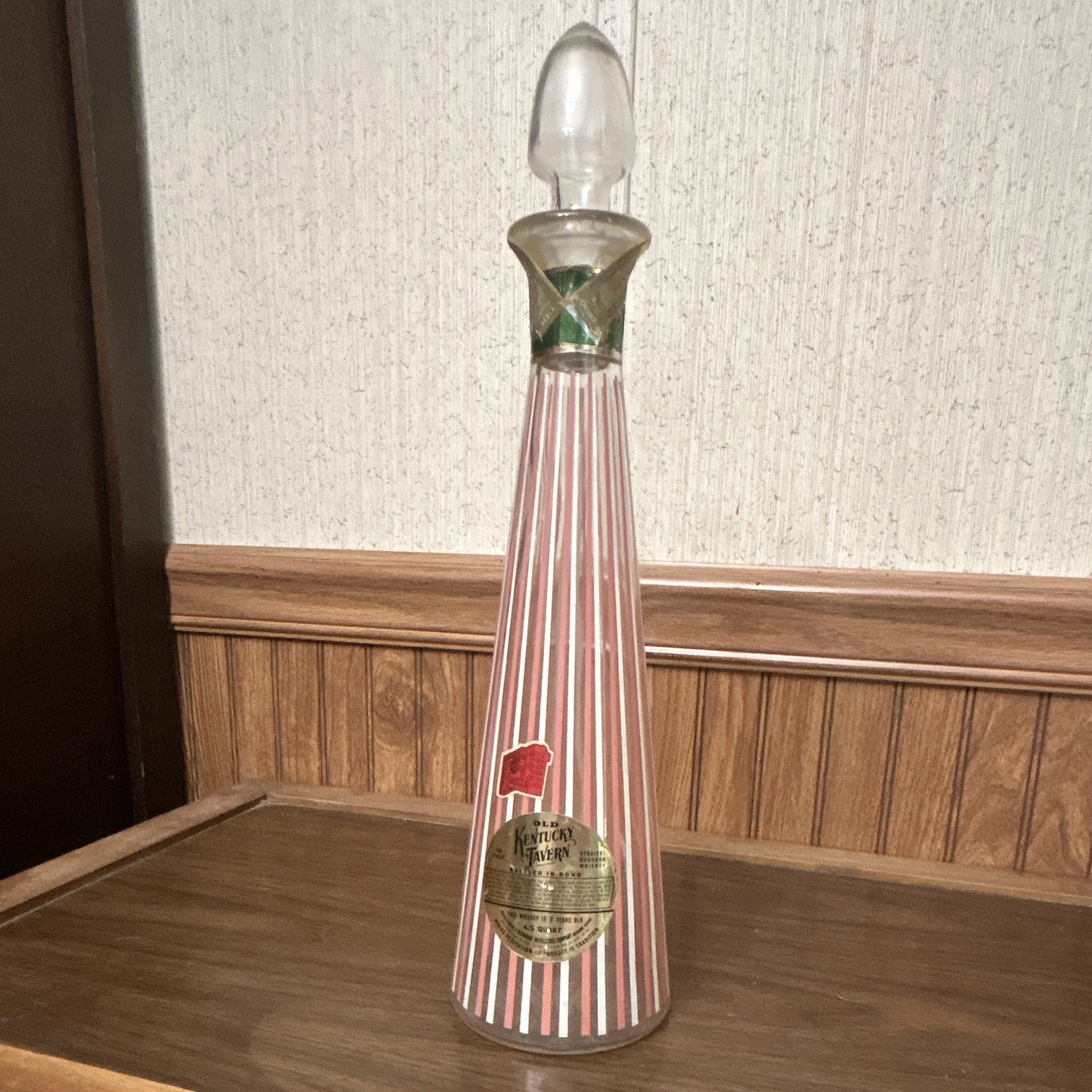 Vintage Old Kentucky Tavern Decanter W/ Stopper and Intact Labels and Tax Stamp