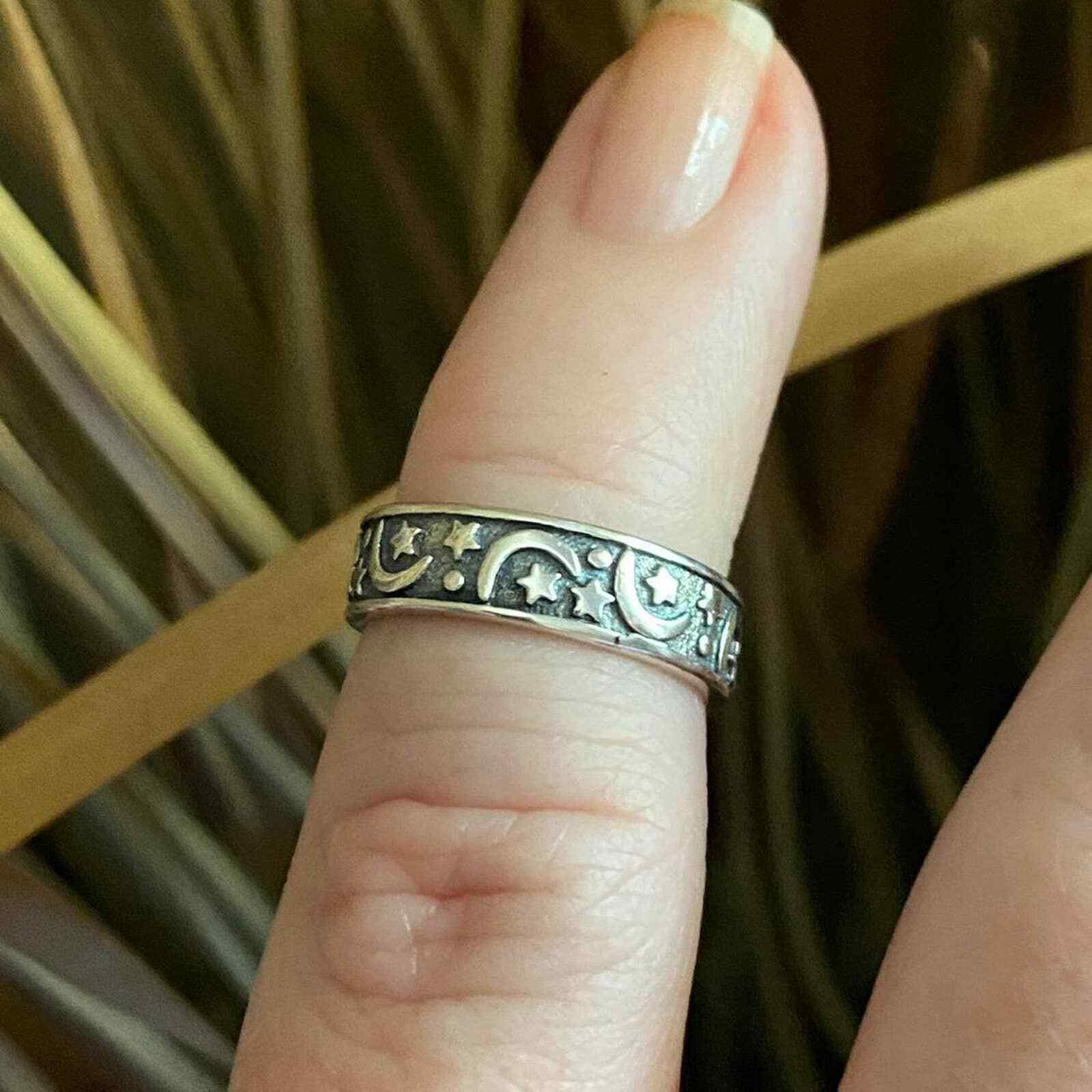 Moon & Stars Thick Wide Band Toe Ring