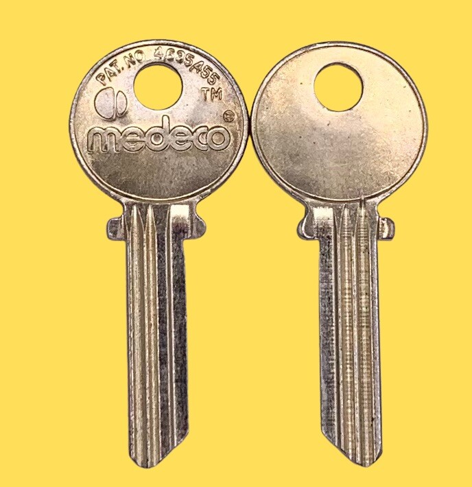 (2) Medeco NOS Biaxial key blanks. Nickel silver. USA. Free shipping.