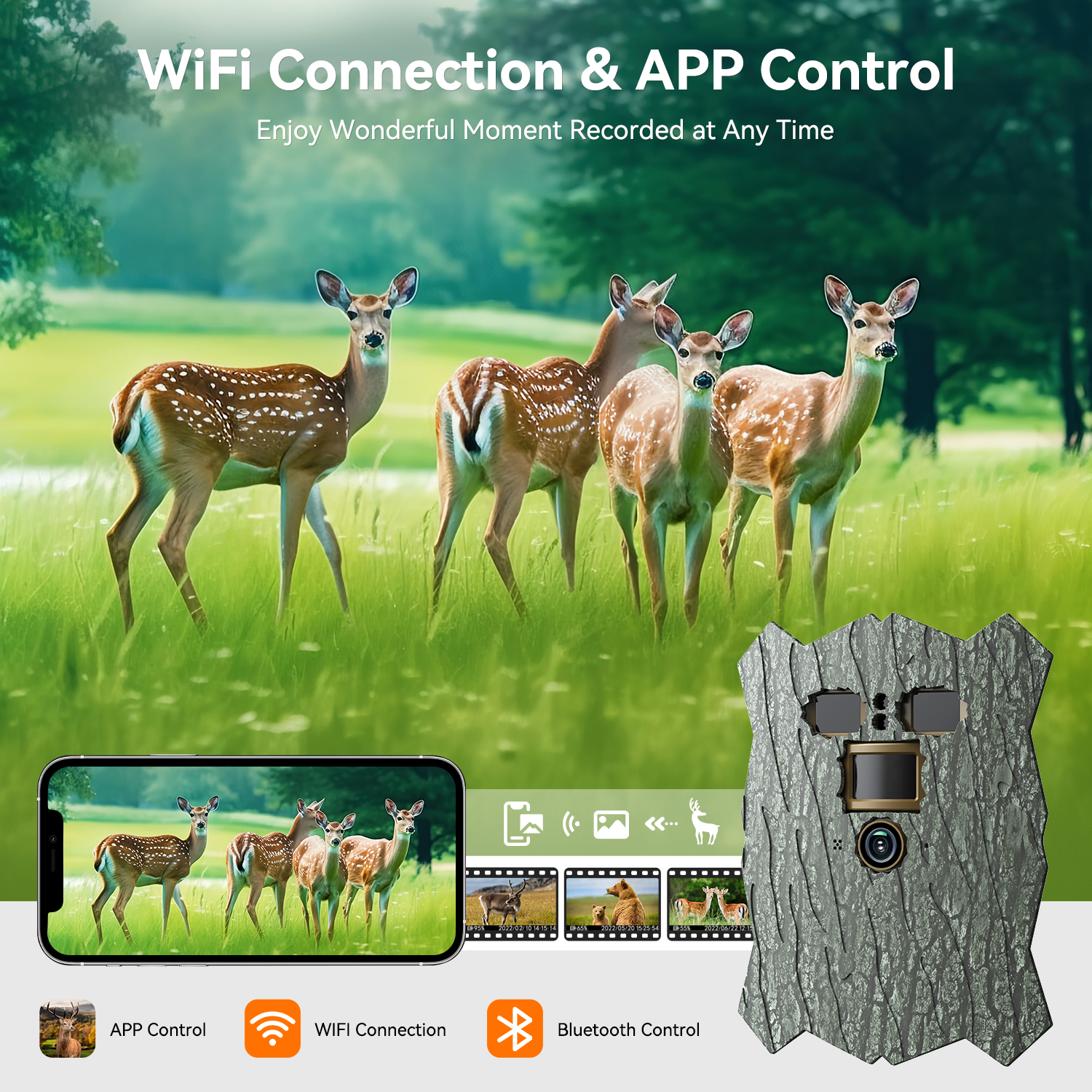 Trail Camera Solar Powered, 46MP 4K Game Wildlife Camera WIFI Night Vision