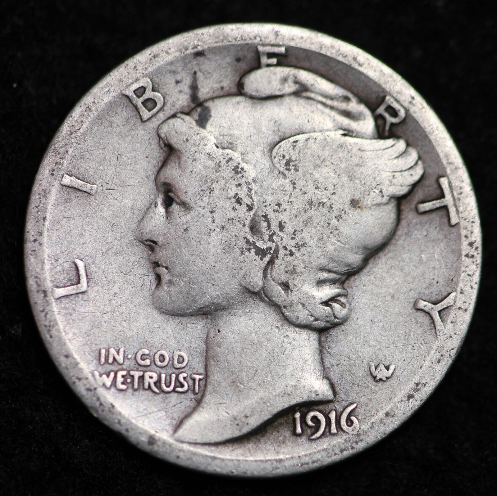 *  1916-S Mercury Silver Dime Circulated G / VG FREE SHIPPING!