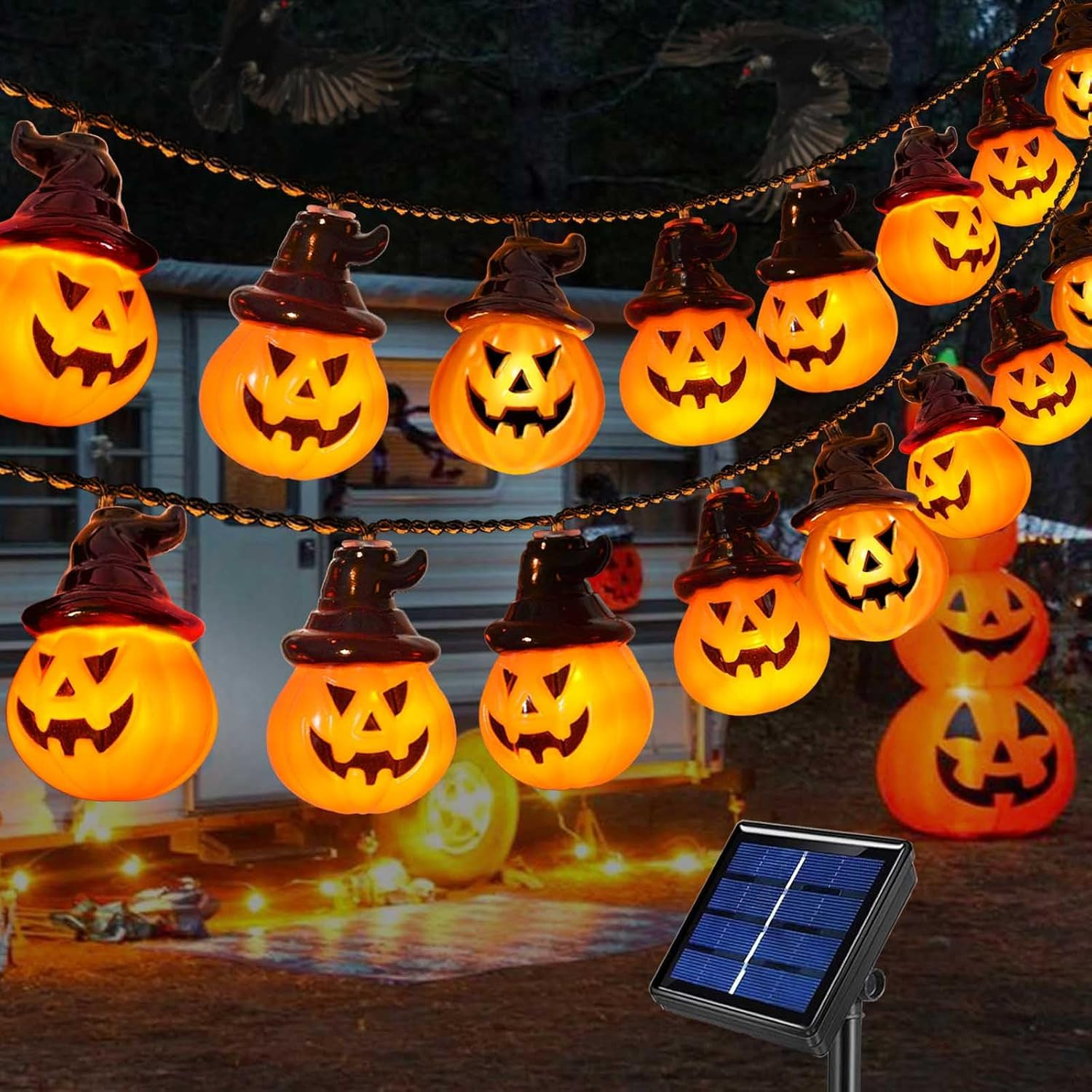 Upgraded Solar Pumpkin Lights for Halloween Decorations Outside,Spooky Pumpkin L