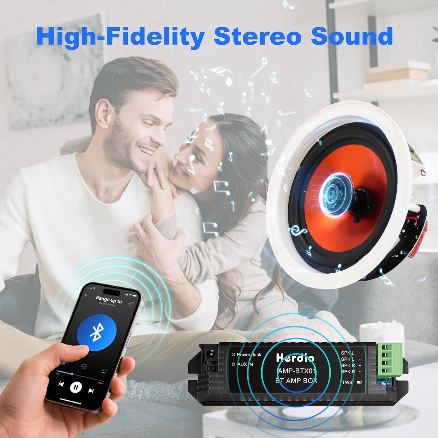 Herdio 2 Pack 8’’ Bluetooth Ceiling Speakers 2-Way Flush Mount 400W for Home