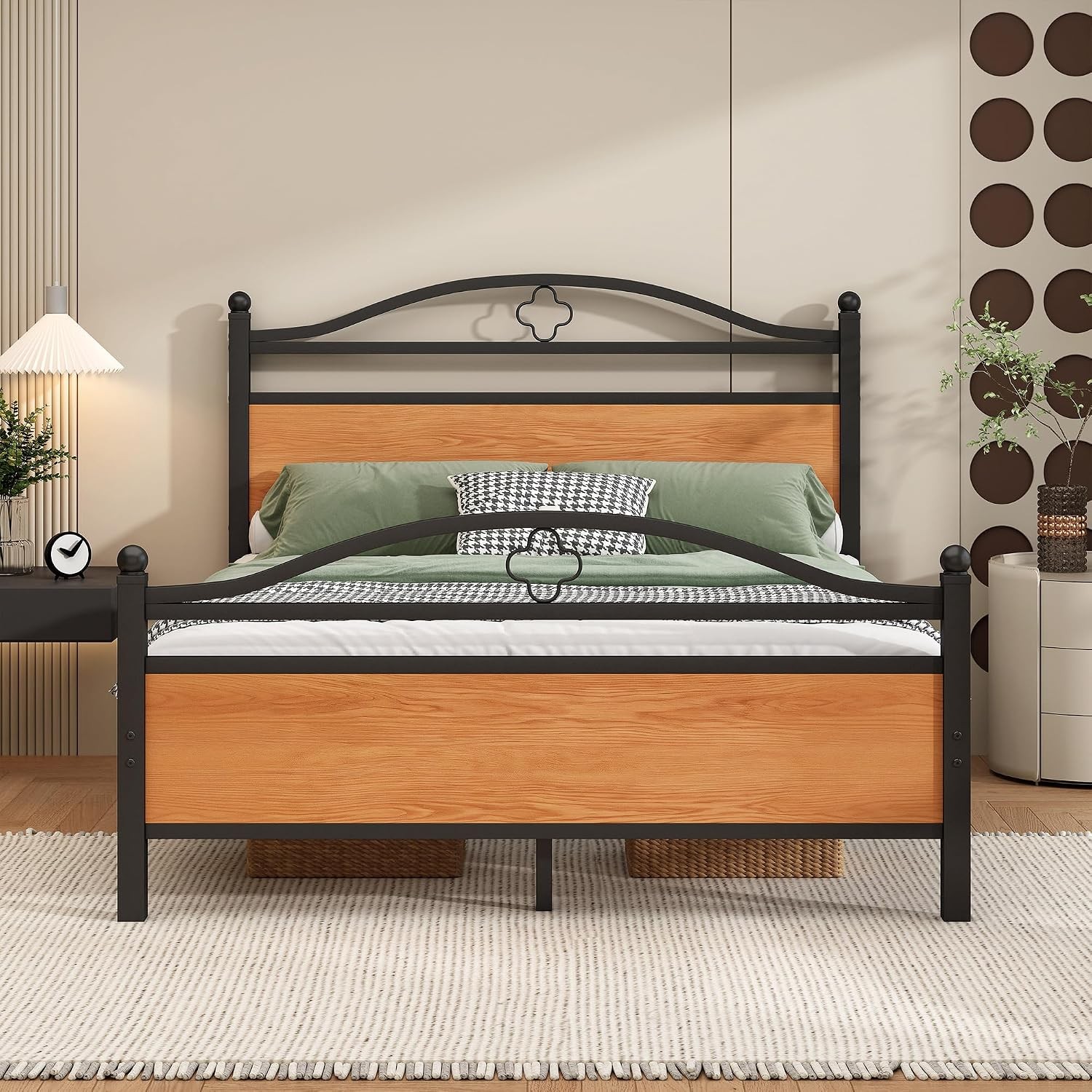 Full Bed Frame with Headboard Heavy Duty Steel Slats