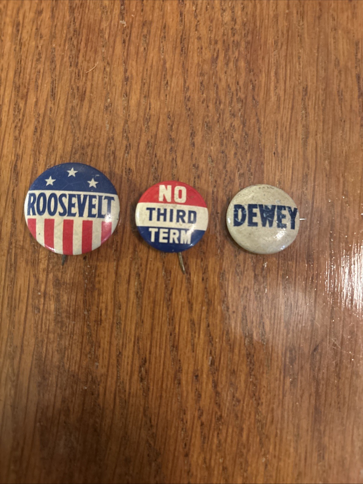 3 vintage Roosevelt, Wilkie, Dewey presidential political buttons