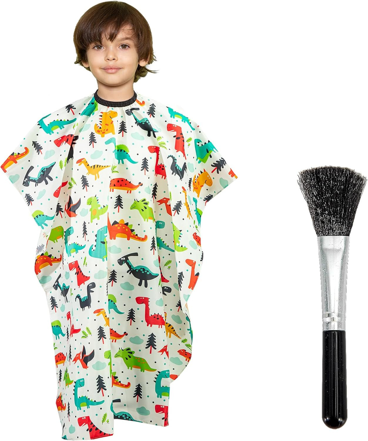 Kids Haircut Cape and Neck Duster Brush Set with Dinosaur Pattern Kids Barber Ca