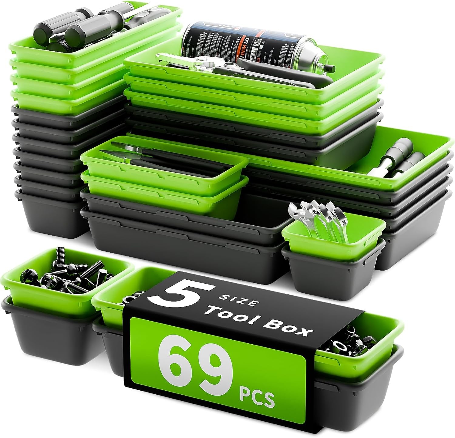 [5 Sizes] [69 PCS] Tool Drawer Organizer, Tool Box Tray, Desk Drawer Tray, Rolli