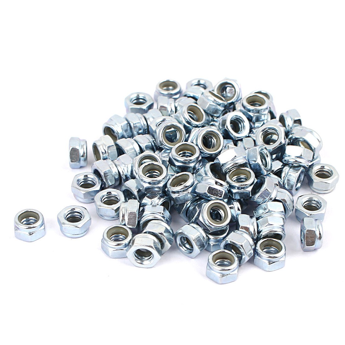 100 Pcs 3/16"-24 Hex Lock Nuts Carbon Steel Nylon Insert Self-Lock Nuts, Silver
