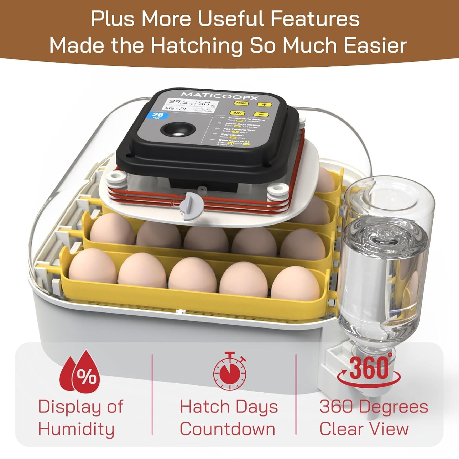 Automatic Egg Turner Incubator 20 Egg Capacity Humidity Display Egg Candler Tool
