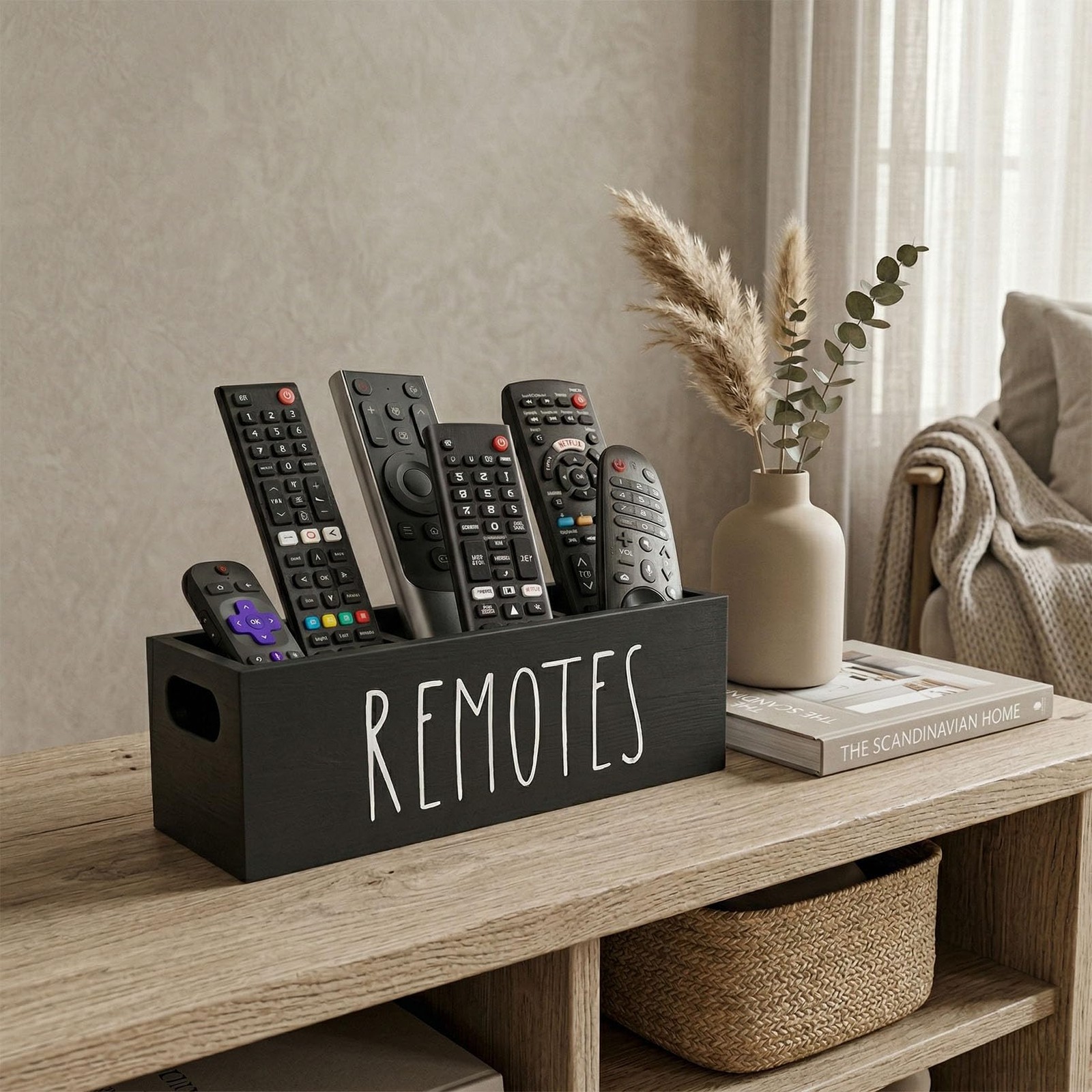 CHONIC Remote Control Holder, Farmhouse Storage Caddy, Bedside Black