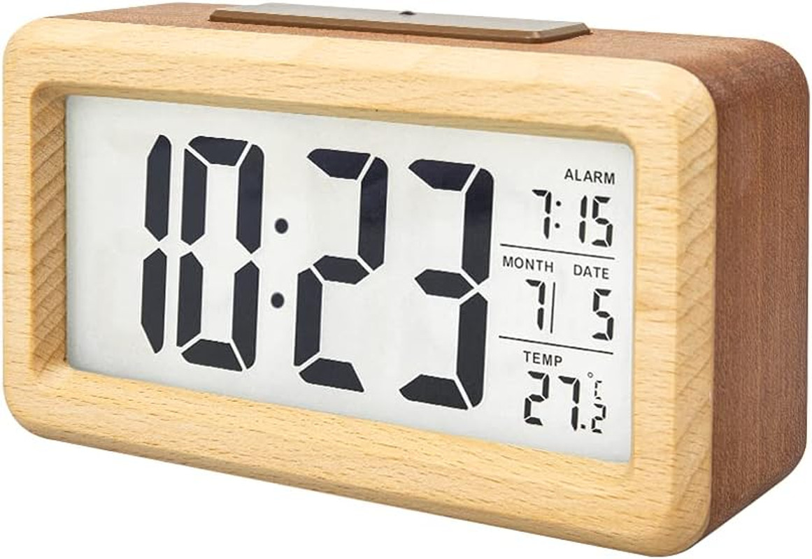 Wooden Digital Battery Operated Alarm Clocks for Bedrooms, Beside, Table, Desk