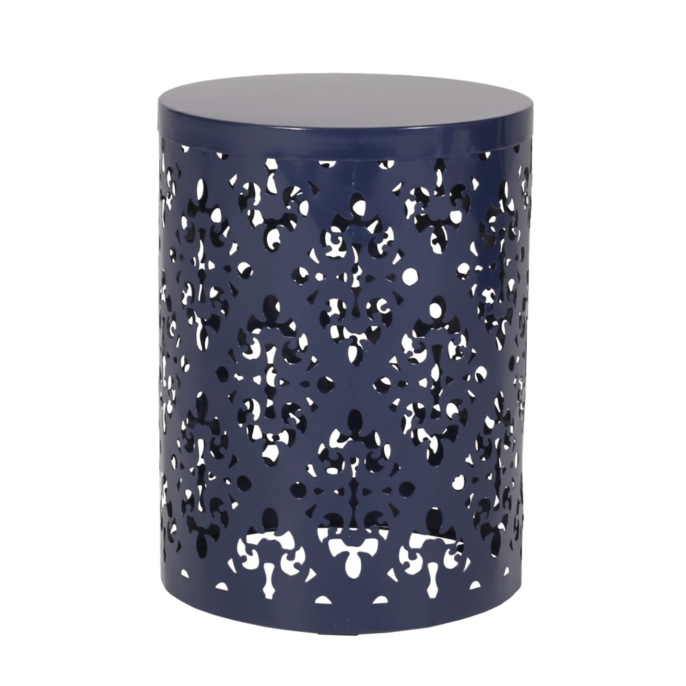 Modern Outdoor Side Table Set of 2, Navy Blue, Powder Coated Iron, No Cushions
