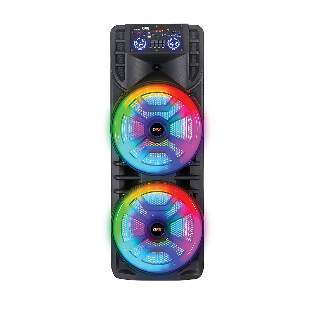 QFX PBX-1213 Dual 12" Rechargeable Party Speaker +TWS-BT/USB/SD/FM/RGB LED +Mic