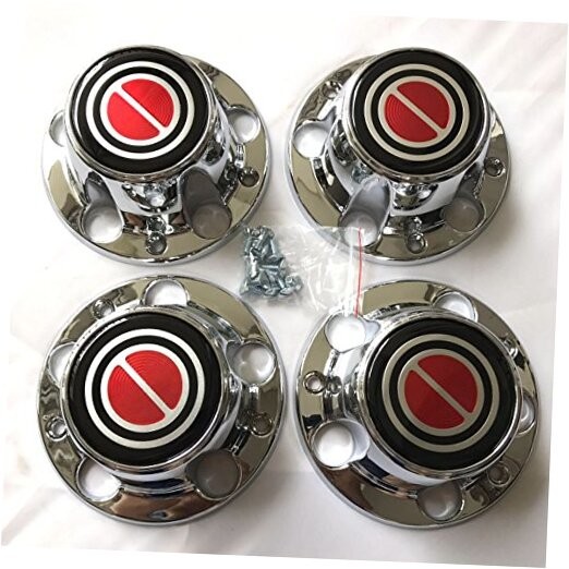 1980-1996 F150 Bronco Van Chrome Wheel Hub Center Caps RED Center 4 PCS