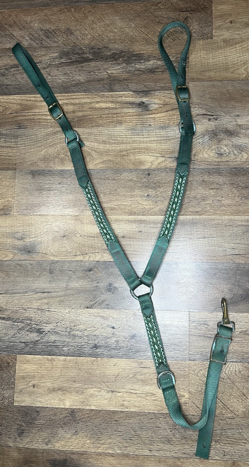 Green Nylon w/ Inlay & Brass Horse Breast Collar Western Trail Riding Tack