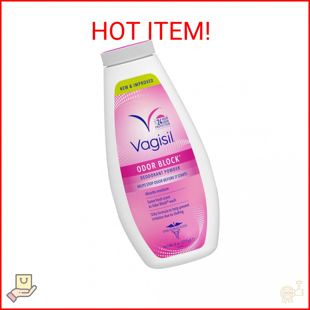 Vagisil Odor Block Deodorant Powder for Women, Helps to Prevents Chafing, Talc-F