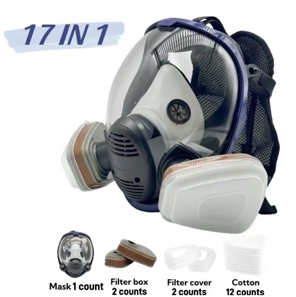 Full Face Respirator Gas Mask Reusable with Pair of 6001 Filter Cartridges