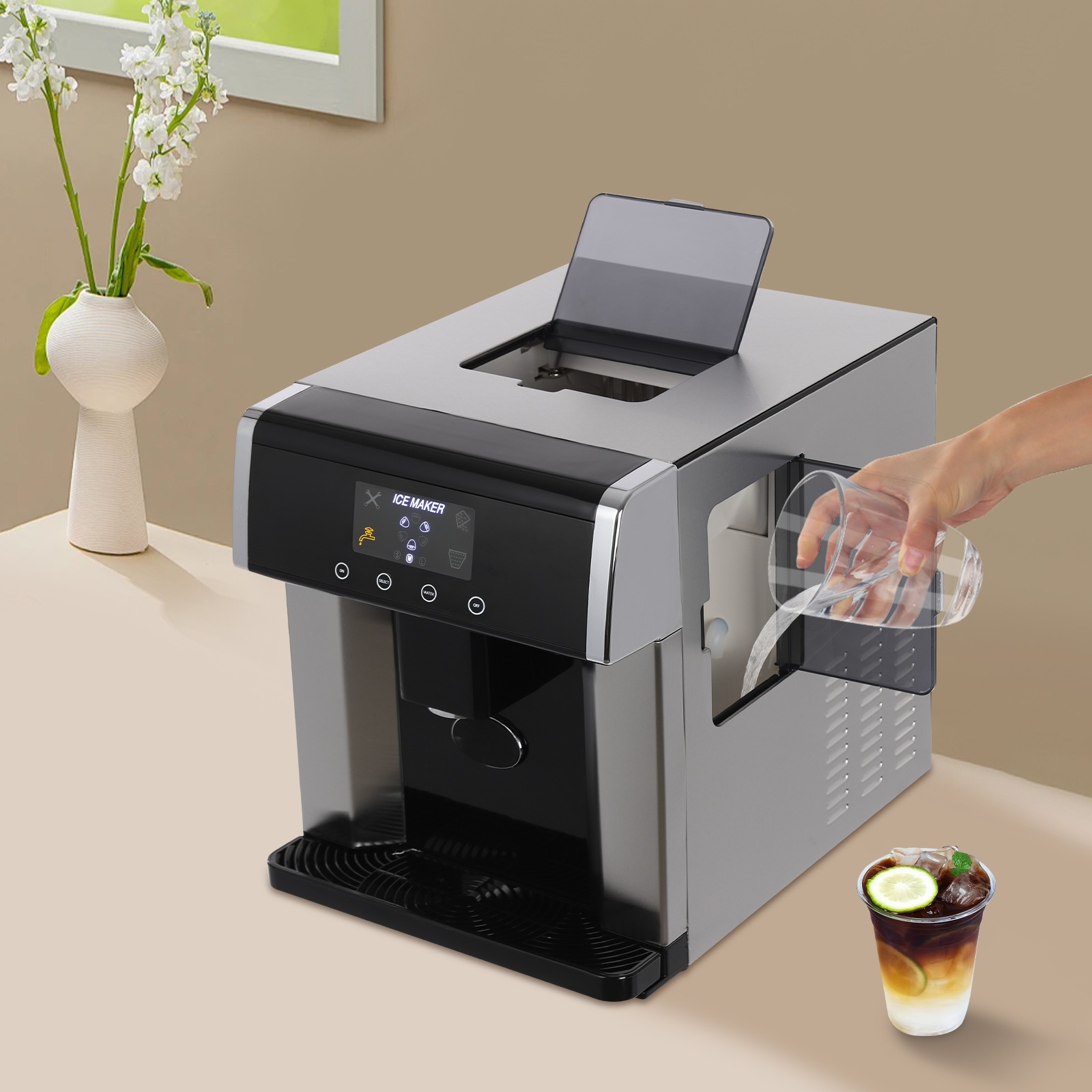 2in1 Self Dispensing Countertop Nugget Ice Maker Cold Water Making Machine US US