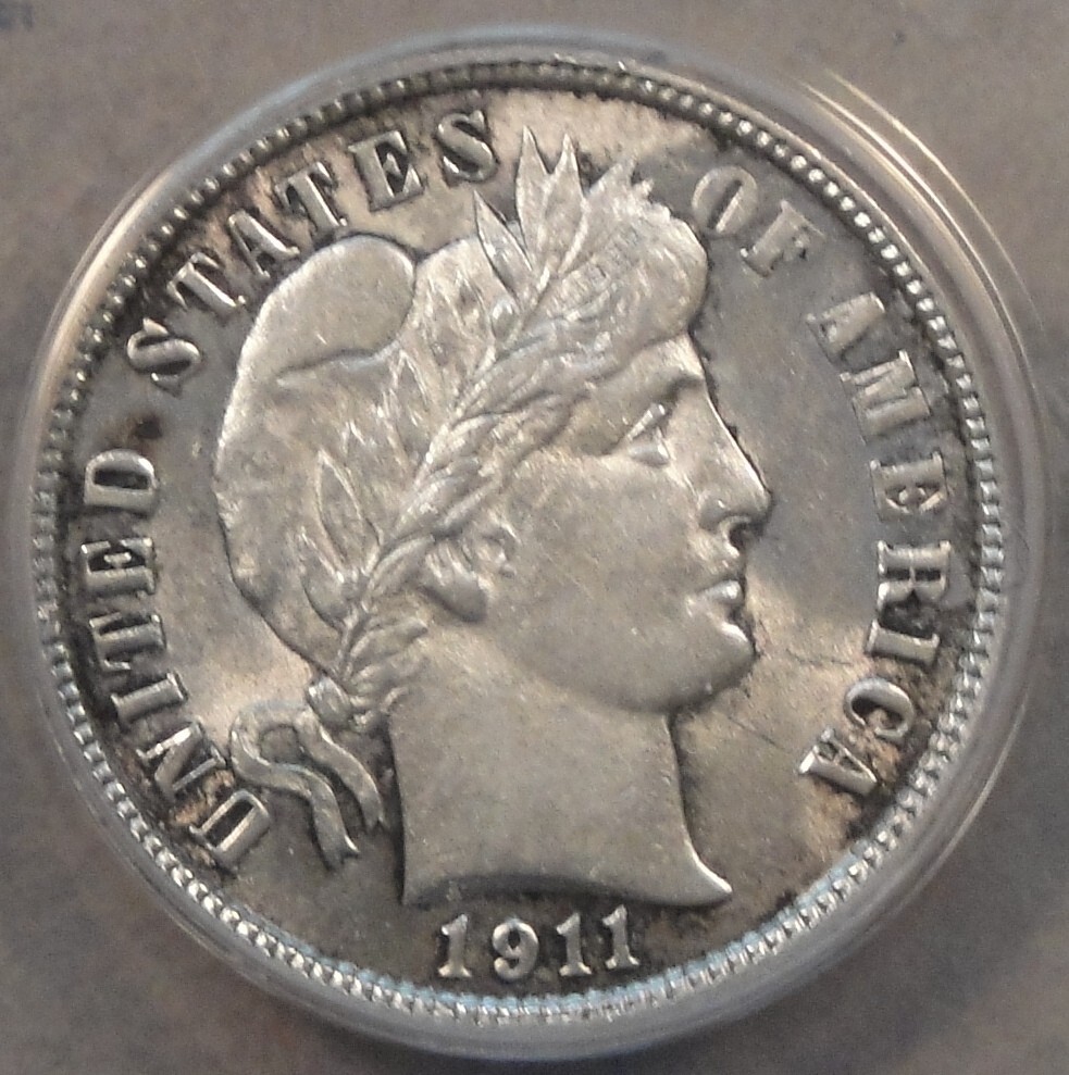 1911 Barber Dime 10c ANACS Certified AU58