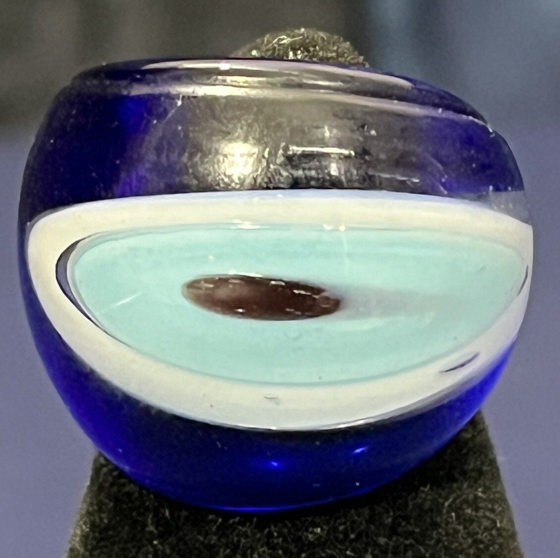 Collectible Artisan Glass Turkish Evil Eye Ring Size 5 Blue White Black Bohemian