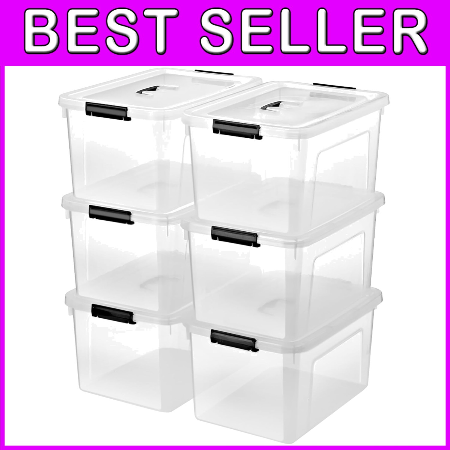 Durable Stackable Clear Storage Containers, 19 Quart, 6-Pack