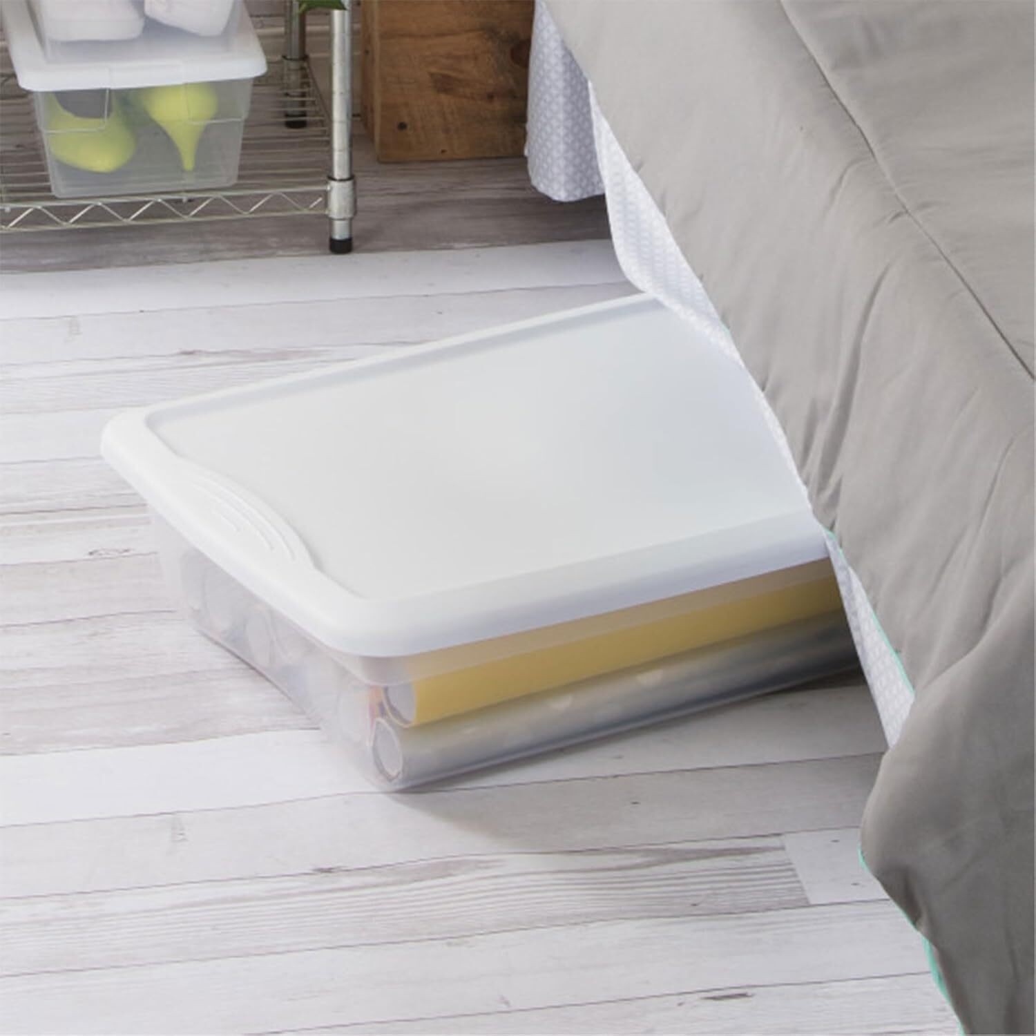 6 Pack Stackable Storage Bin with Lid Clear Plastic Box 41 Quart Lightweight