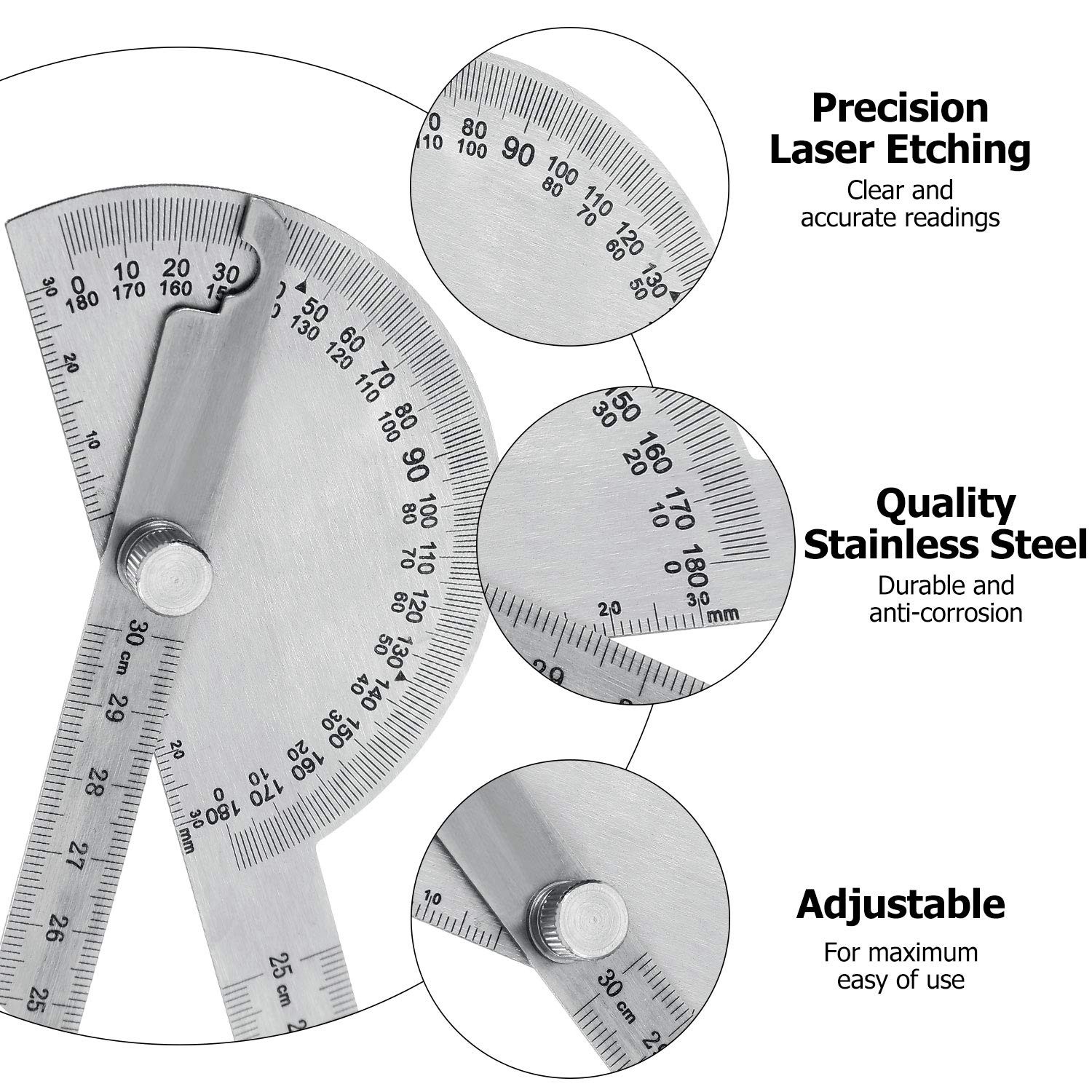 Angle Protractor Angle Finder Ruler Two Arm Stainless Steel Protractor Woodwo...