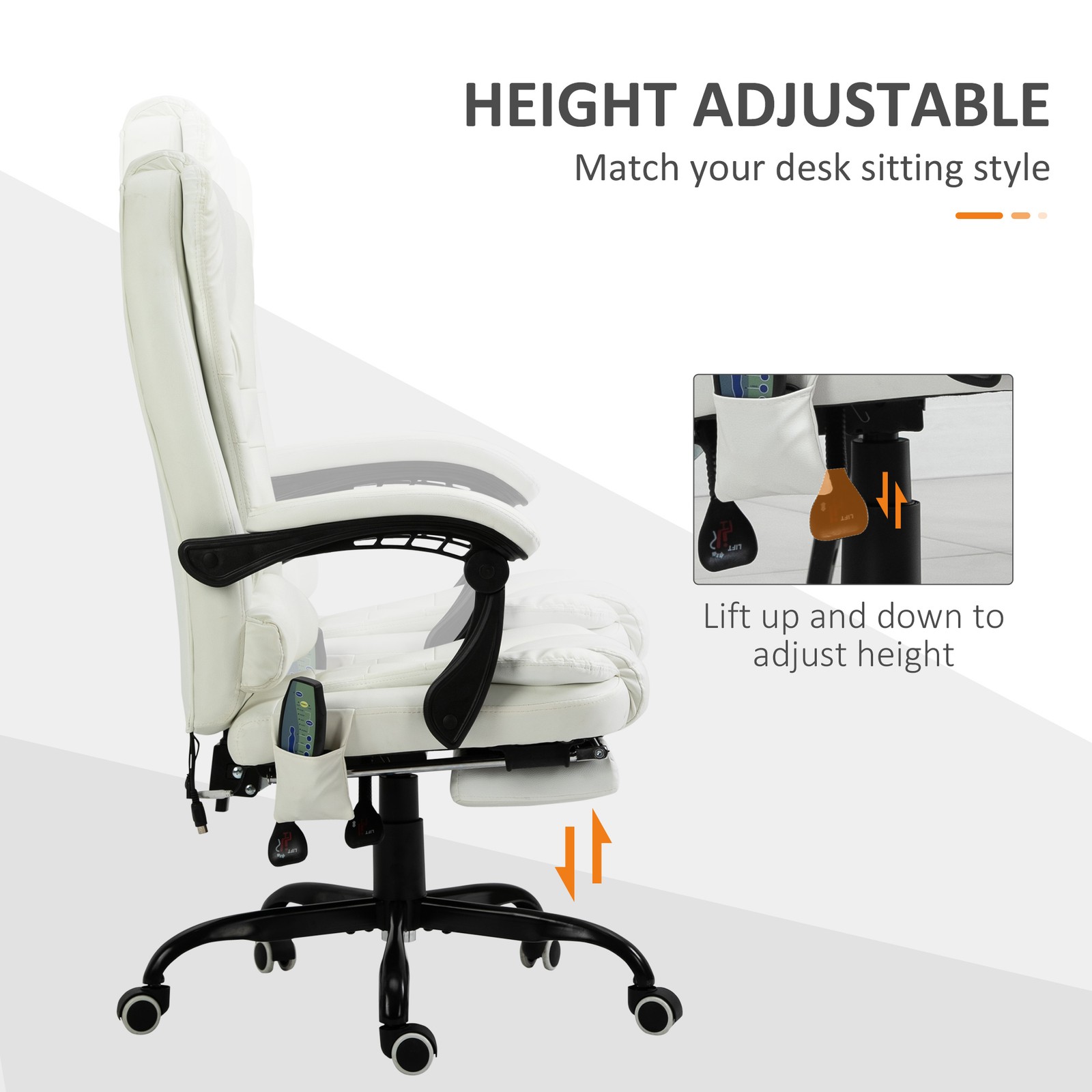 7-Point Vibrating Massage Office Chair with High Back White