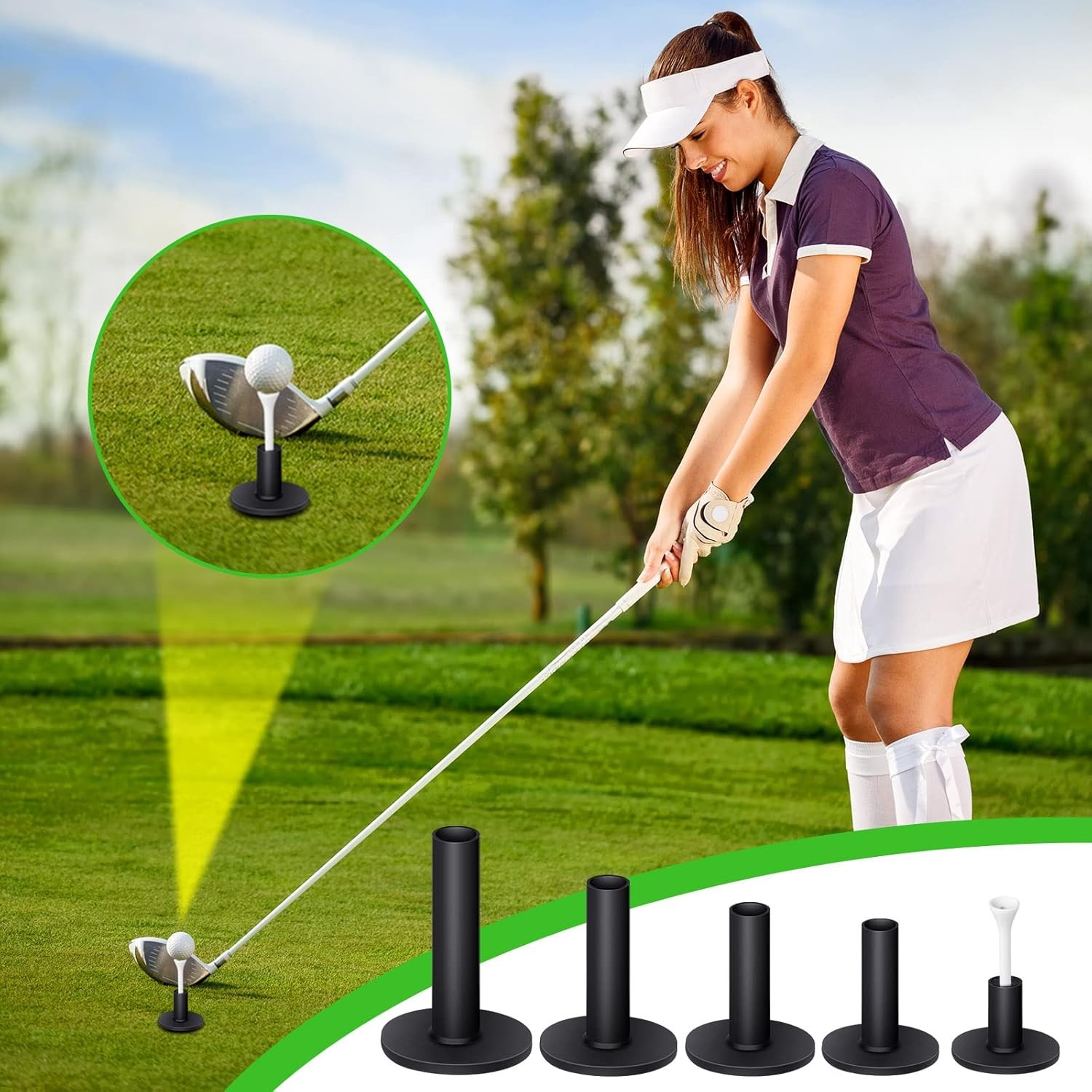Sosation 23 Pieces Rubber Golf Tees Set Holders for Driving Range Black