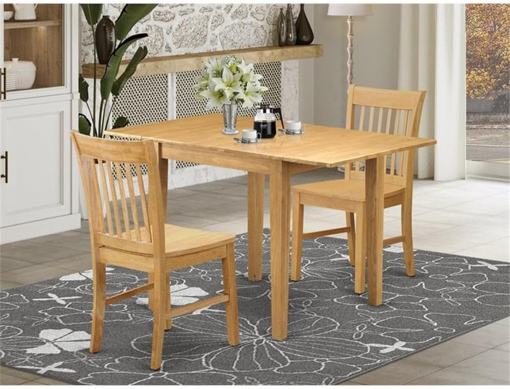NDNO3-OAK-W 3 Piece Kitchen Table Set for Small Spaces Contains a Rectangle Dini