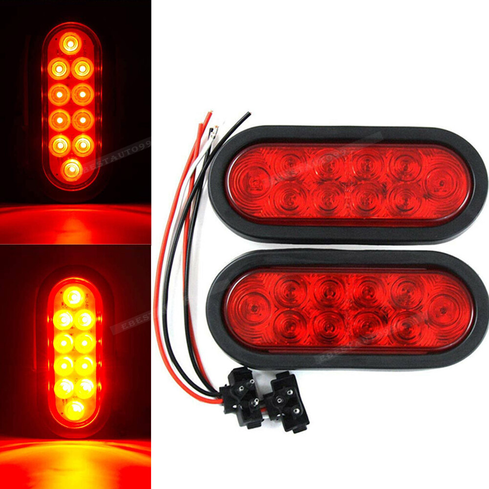 2Pc 10 LED Trailer Truck Stop Turn Tail Brake Lights 6" Oval Sealed Mount Red US