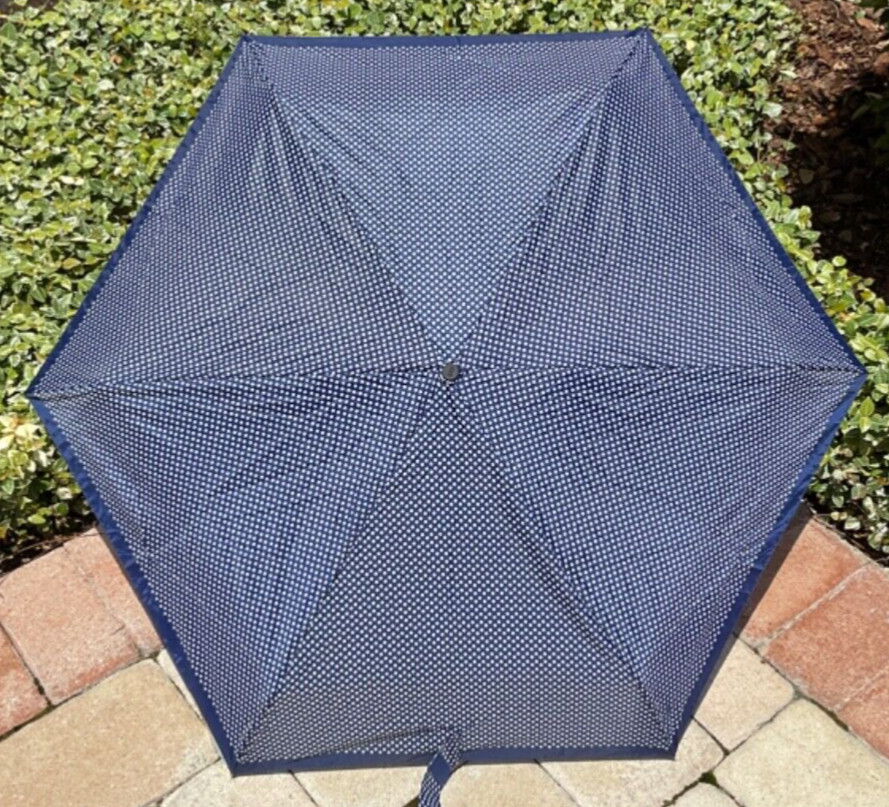 TOTES WOMEN'S UMBRELLA MINI BLUE WHITE POLKA DOTS 6 inches NWT