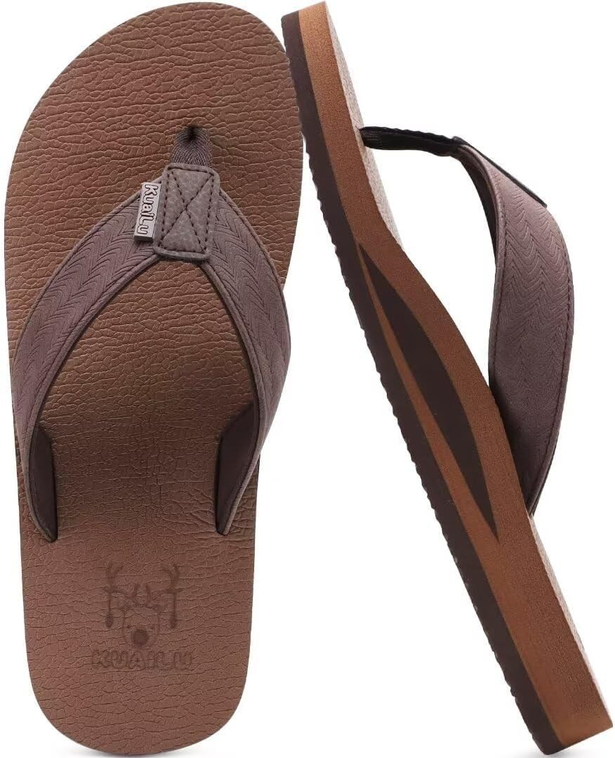 Men's Leather Flip Flops with Comfortable Cushion Walk Indoor/Outdoor size 10.5