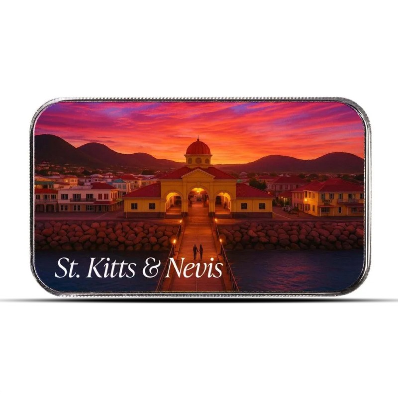 Presale 2025 1 oz EC8 St Kitts & Nevis Port Zante Silver Proof Bar (Colored)