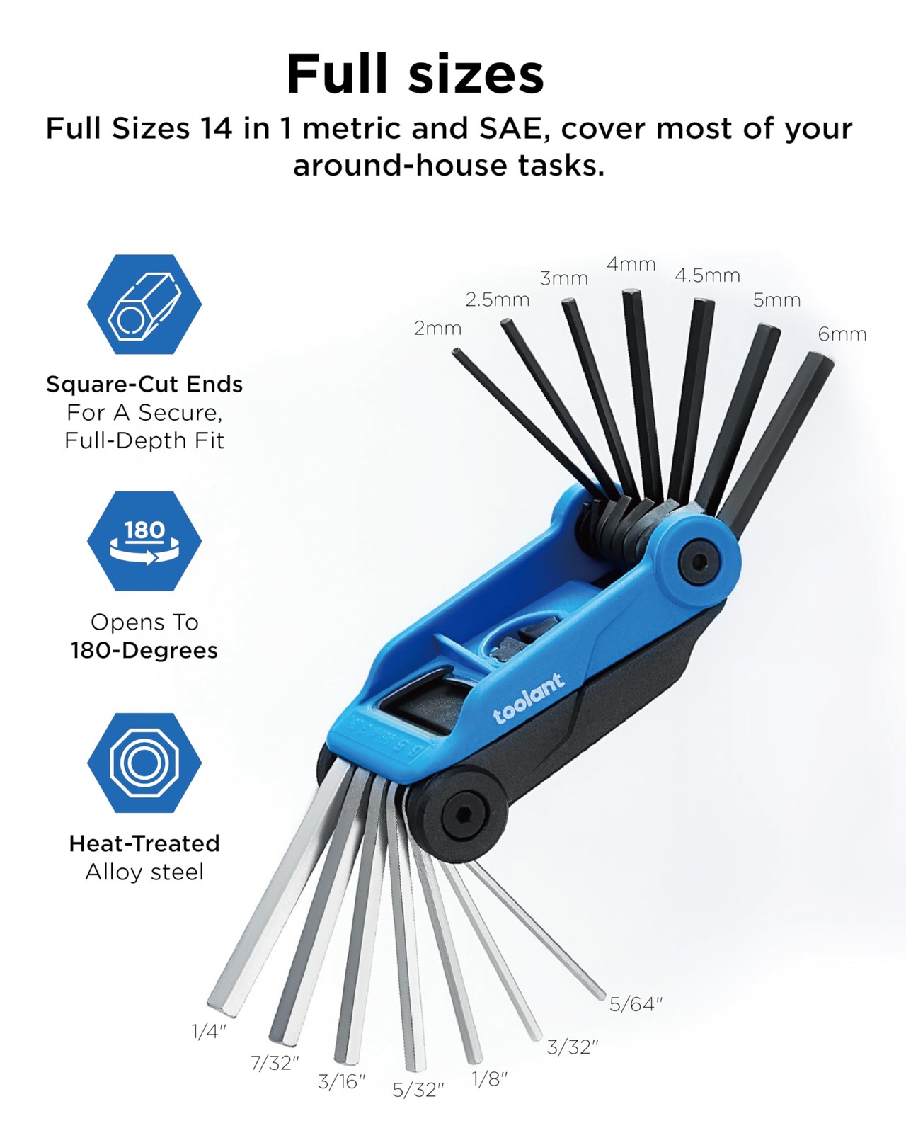 Kraftek toolant 14PCS Folding Allen Wrenches 14PCS（Folding ）, Blue