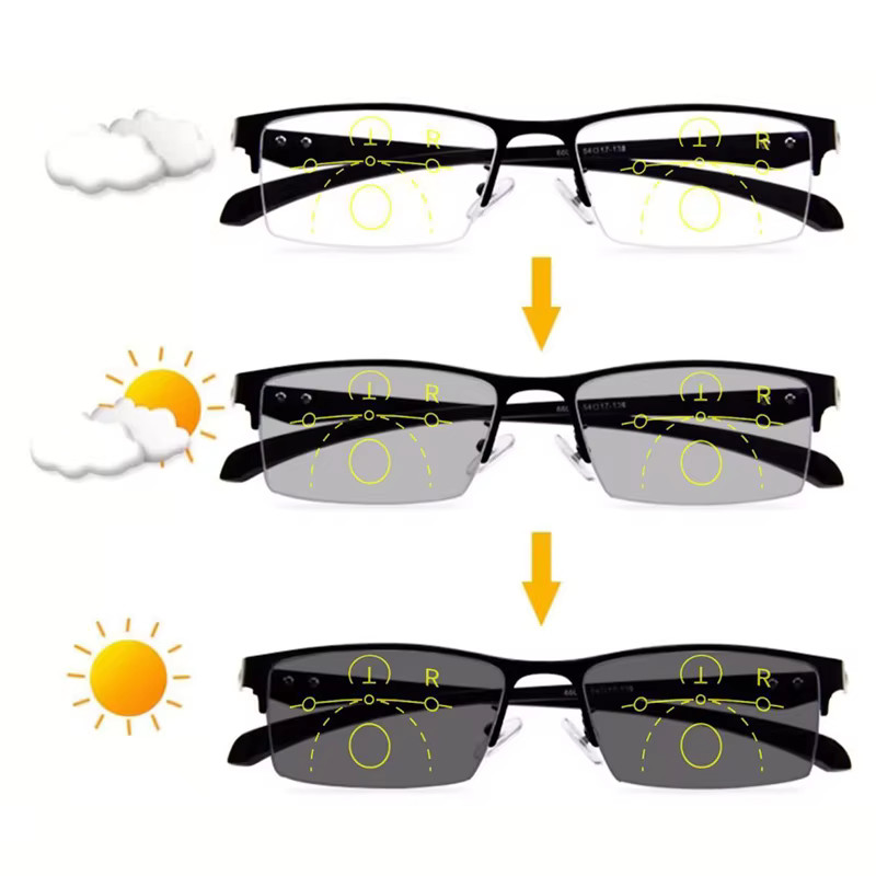 Titanium Transition Photochromic Progressive Reading Glasses Men Hyperopia Presb