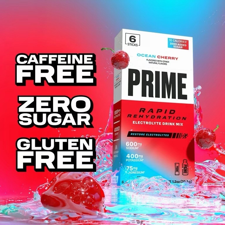 Prime Rapid Rehydration Sticks, Ocean Cherry, 6 Count, Box