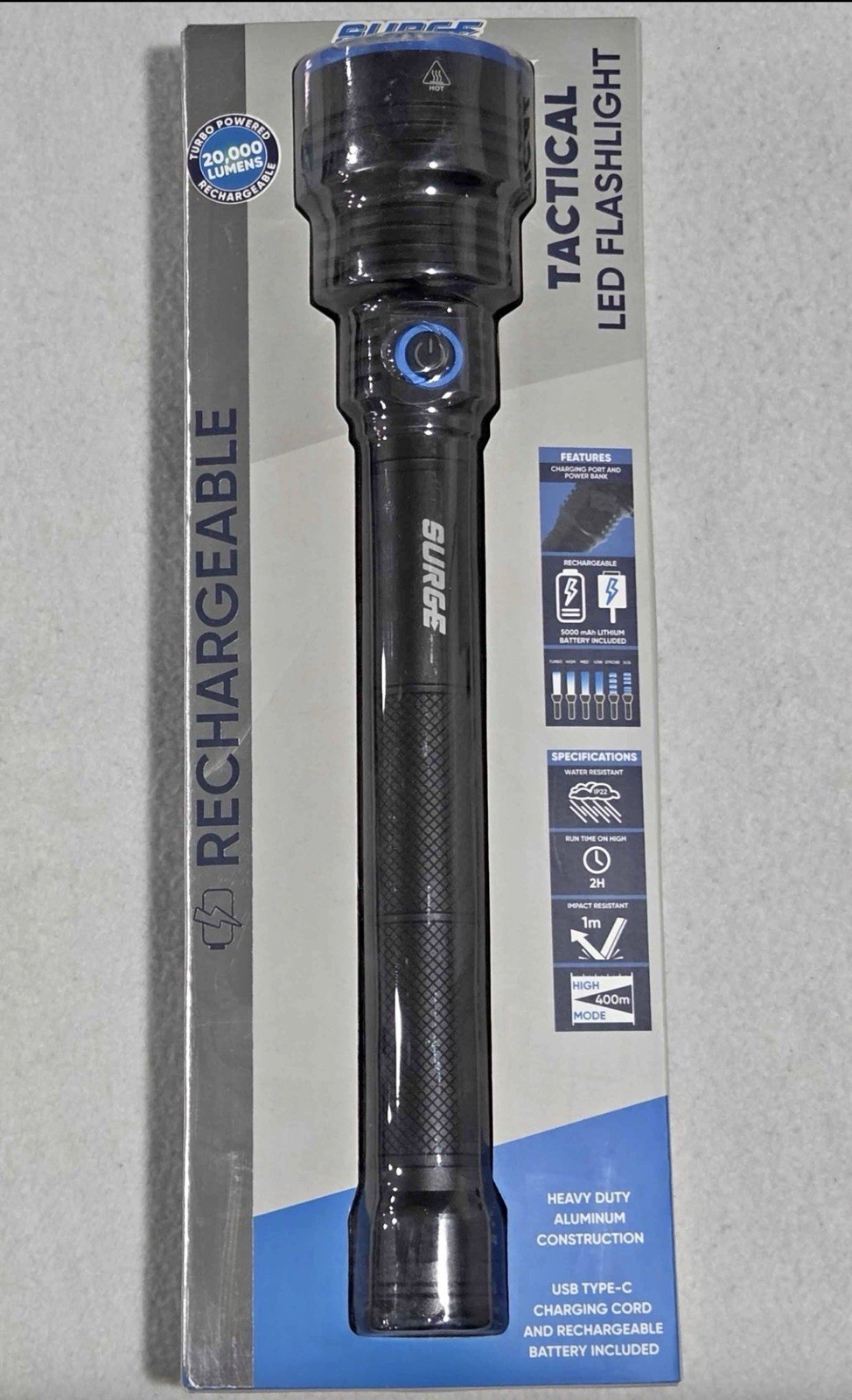 Surge Lighting Tactical LED Flashlight - 20,000 Lumens - HHL5098AS