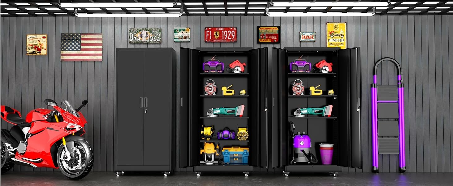 Heavy Duty Tool Cabinets, Garage Storage Cabinet Adjustable Shelves & Lockable
