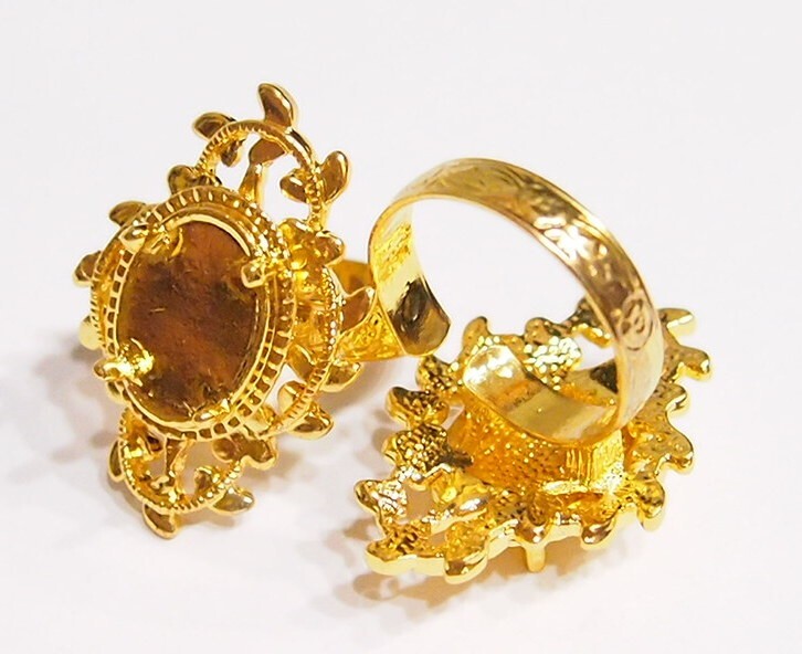 6 - 14x10mm Shiny Gold Victorian Deco Loop & Leaves Adjustable Ring Settings