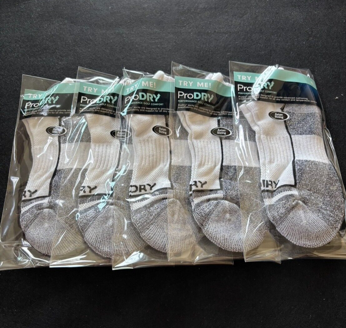 5 Pairs FootJoy Men Golf Socks White Roll Tab Shoe Size US 7-9 Asian 25-27cm FJ