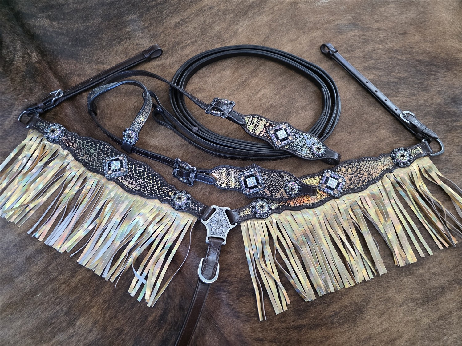 Headstall - Reins - Fringed Breastcollar - Limited Edition - Crystals Anaconda