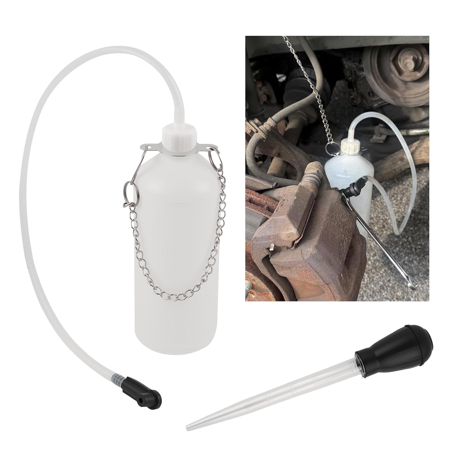 Brake Bleeder Kit with 1L Bottle & 30ml Fluid Extractor Tool for Cars