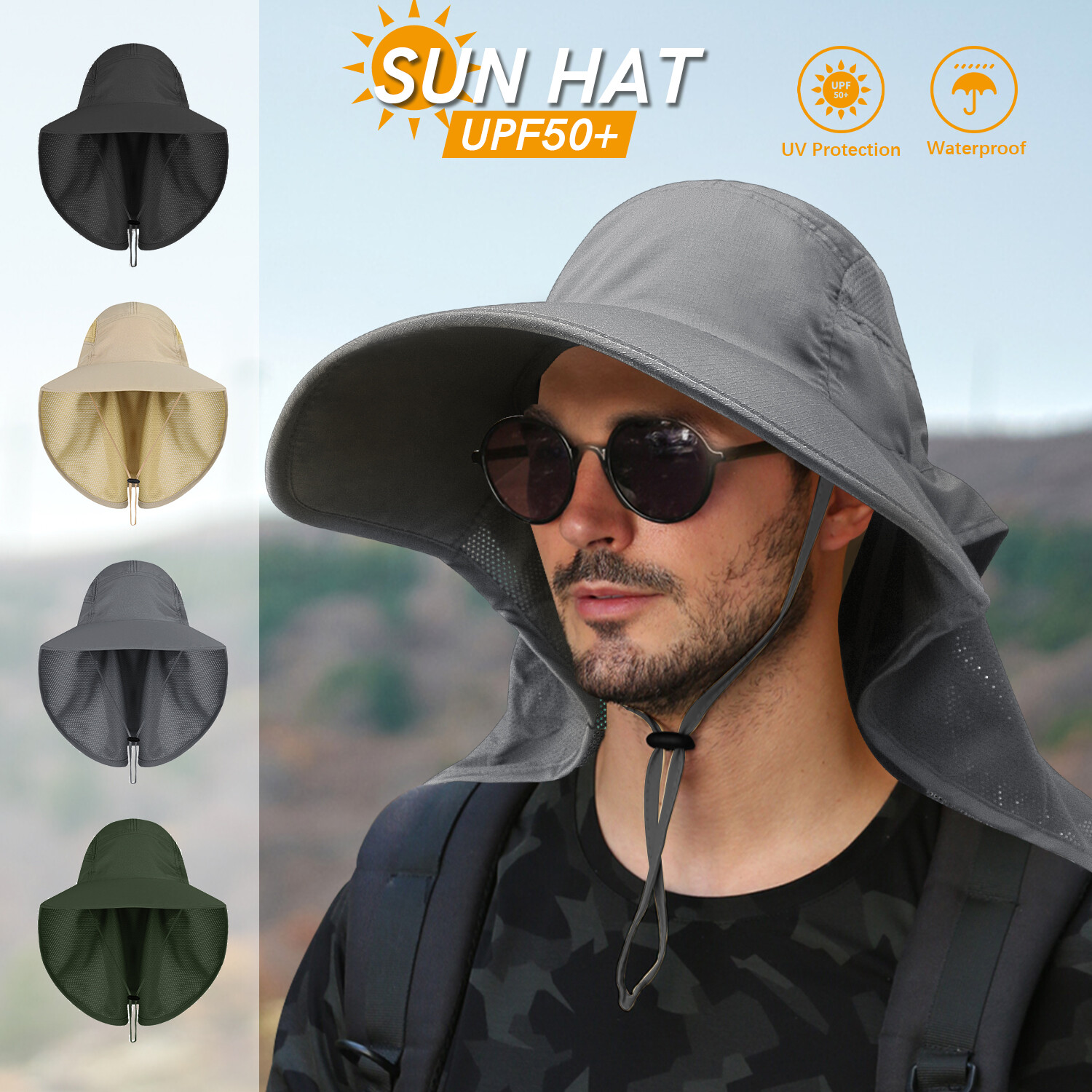 Summer UV Protection Sun Hat Baseball Cap With Neck Face Flap For Fishing Hiking